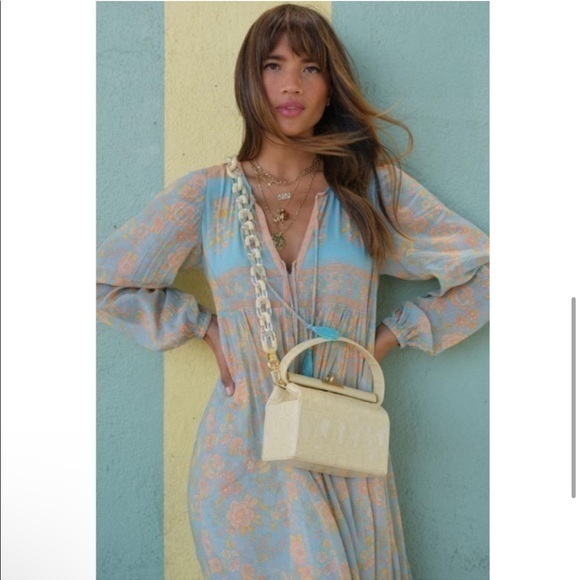 Spell Blue and Cream Ruched Ruffled Sundress - Picture 6 of 11